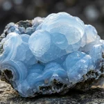 Přírodní světle modrý botryoidální krystal chalcedonu na kameni