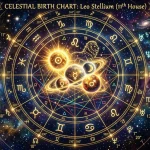 Astrologický diagram se zlatým stelliem planet v hlubokém vesmíru